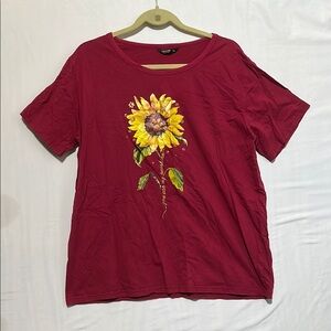Shein Curve‎ Sunflower Graphic Red Women's Top 2XL